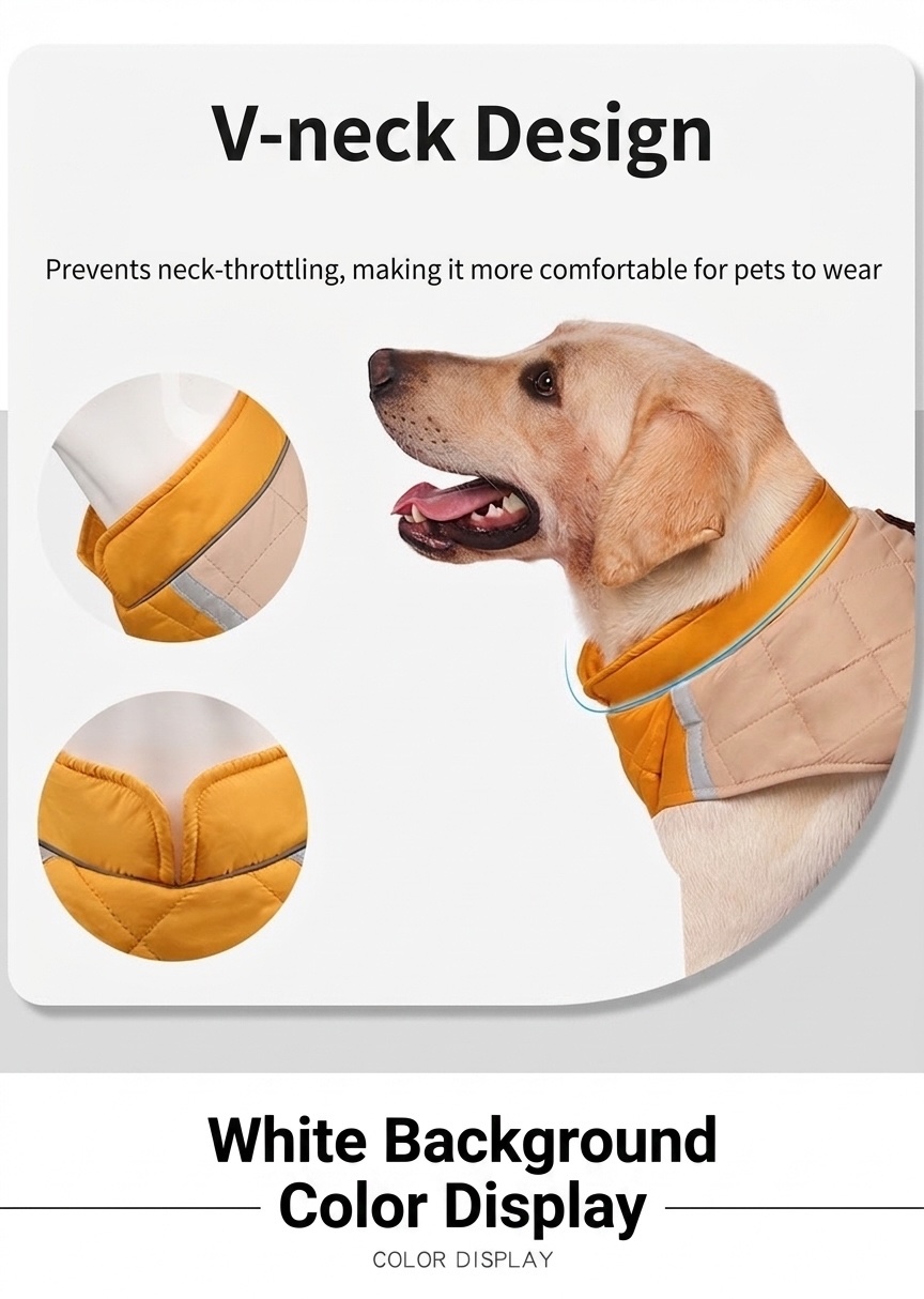 Cappotto caldo trapuntato per cani con profili riflettenti e vestibilità regolabile.