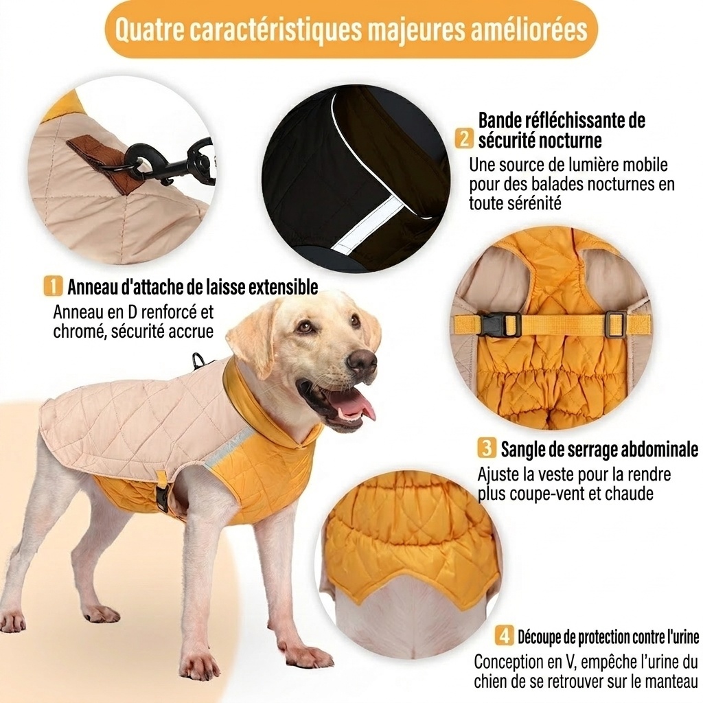 Warm Quilted Dog Coat with Reflective Trim & Adjustable Fit