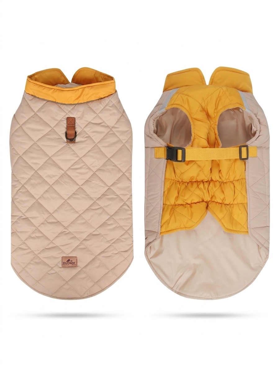 Warm Quilted Dog Coat with Reflective Trim & Adjustable Fit