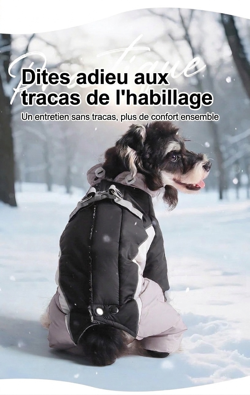 Warm Winter Dog Coat with Harness D-Rings - Reflective Pet Snowsuit