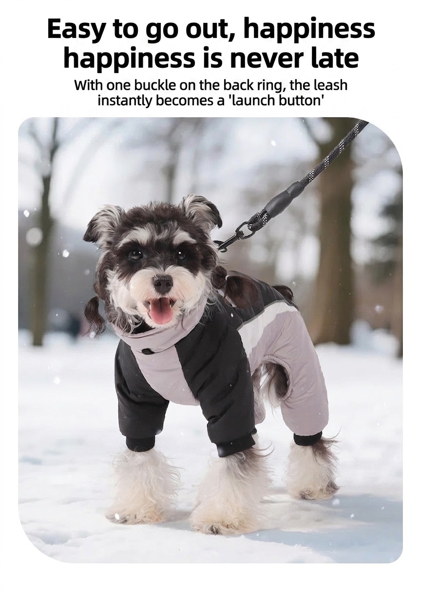 Warm Winter Dog Coat with Harness D-Rings - Reflective Pet Snowsuit