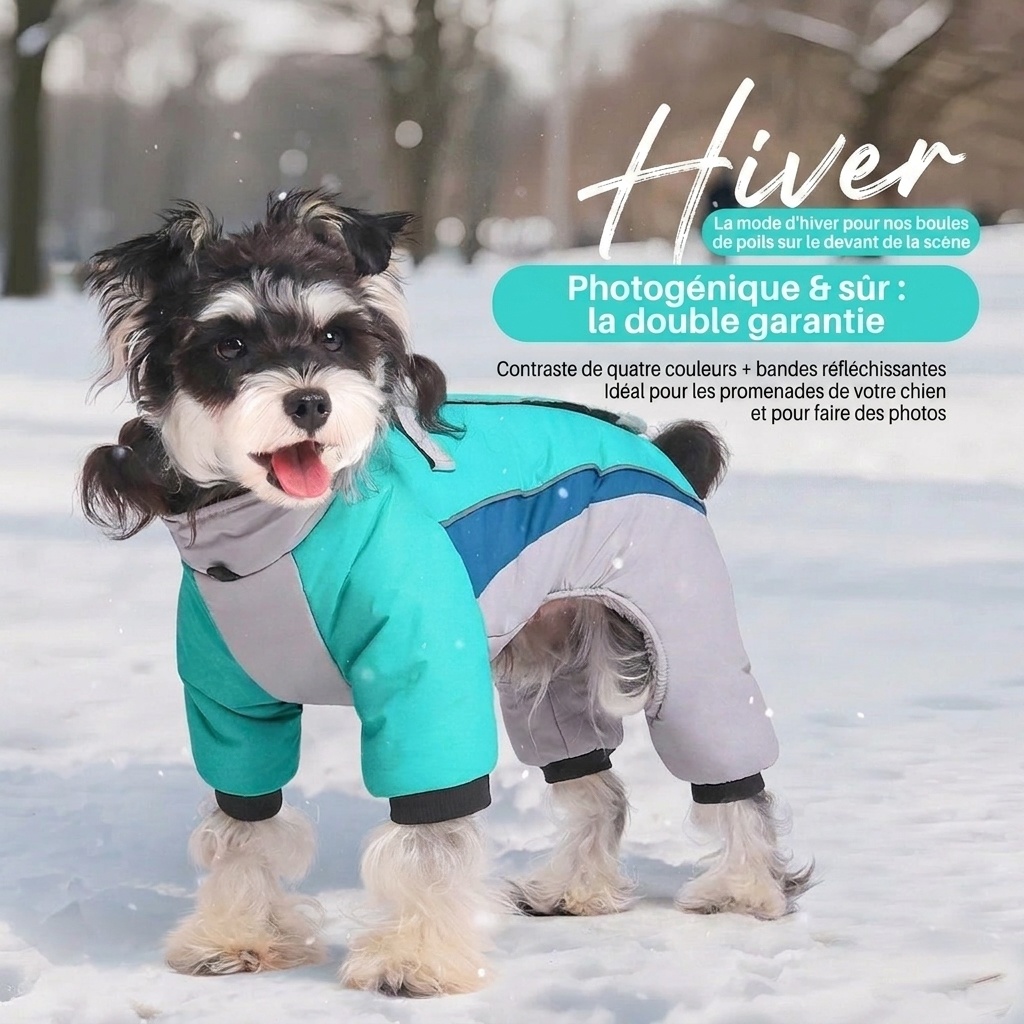 Warm Winter Dog Coat with Harness D-Rings - Reflective Pet Snowsuit