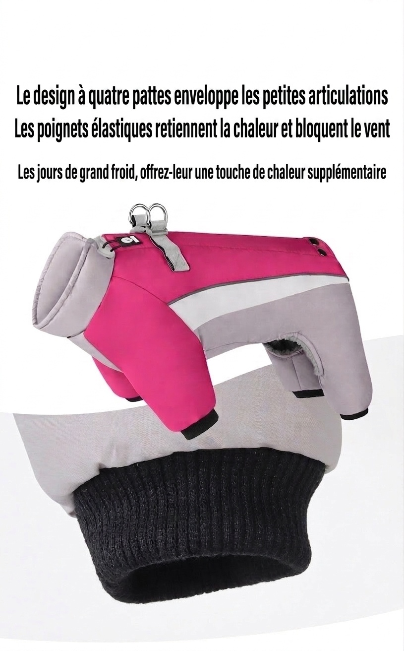 Warm Winter Dog Coat with Harness D-Rings - Reflective Pet Snowsuit