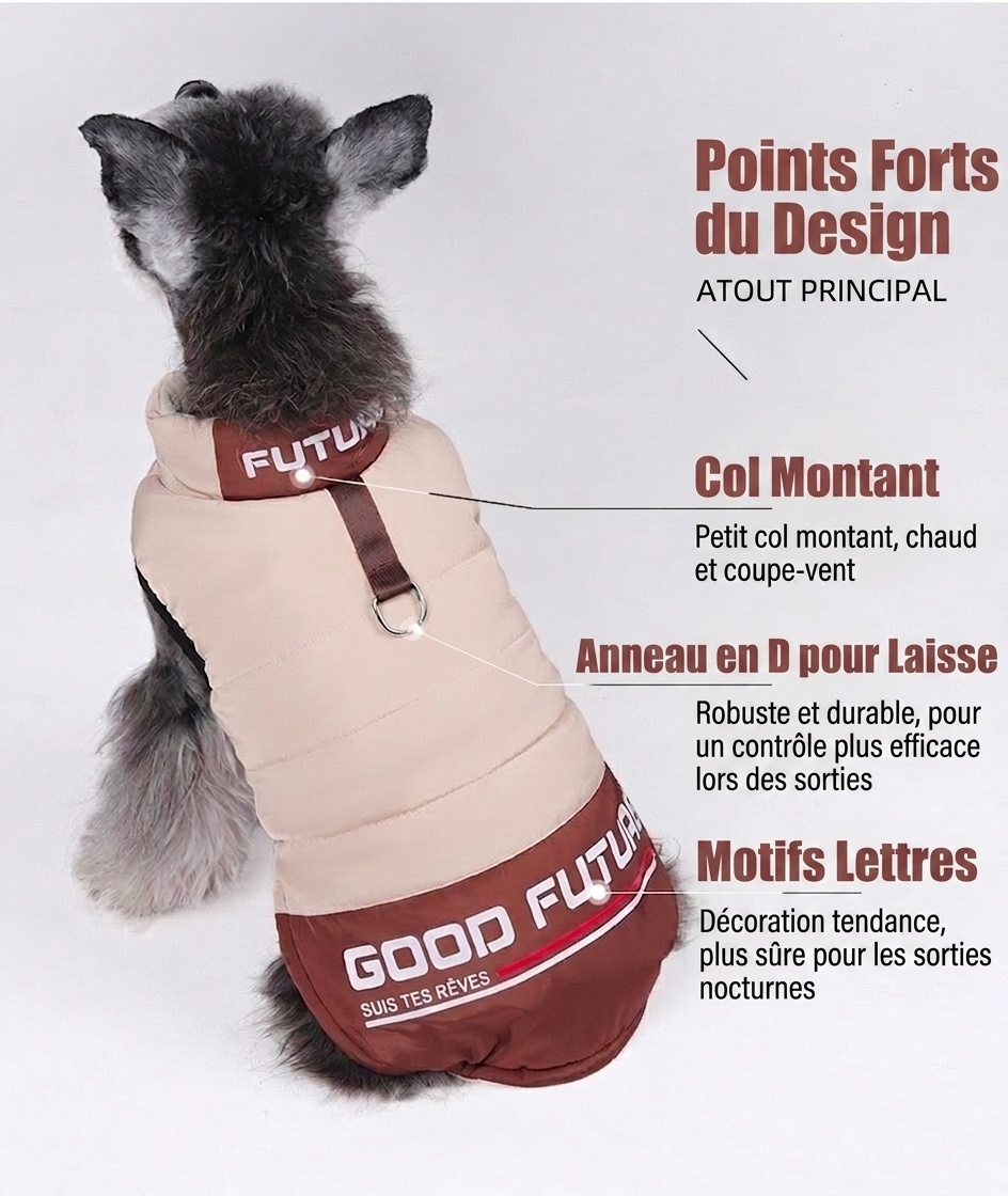 Warm Winter Pet Puffer Vest Coat with D-Ring & Reflective Text