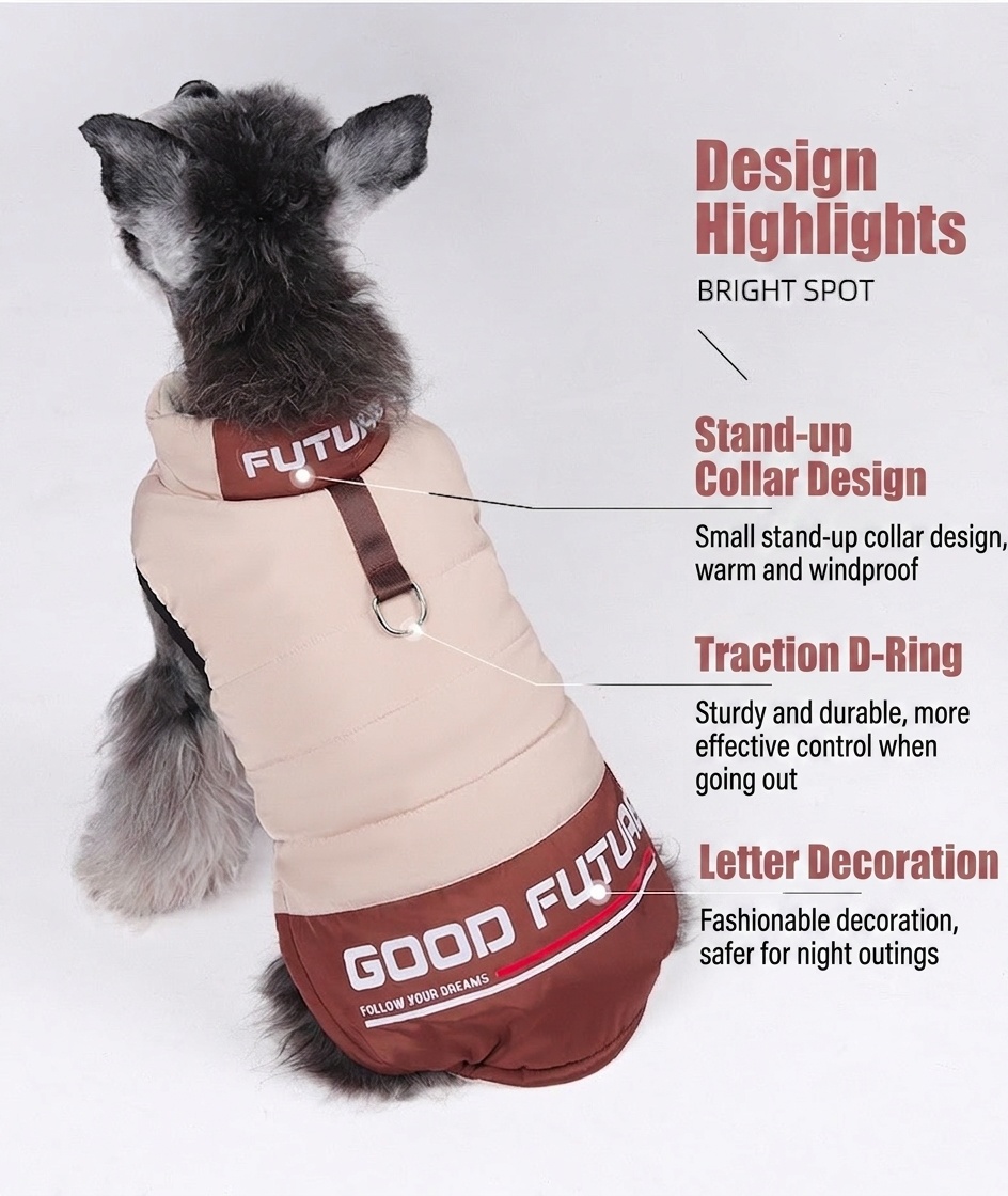 Warm Winter Pet Puffer Vest Coat with D-Ring & Reflective Text