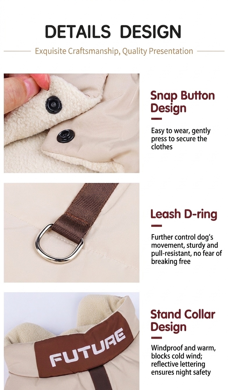 Warm Winter Pet Puffer Vest Coat with D-Ring & Reflective Text