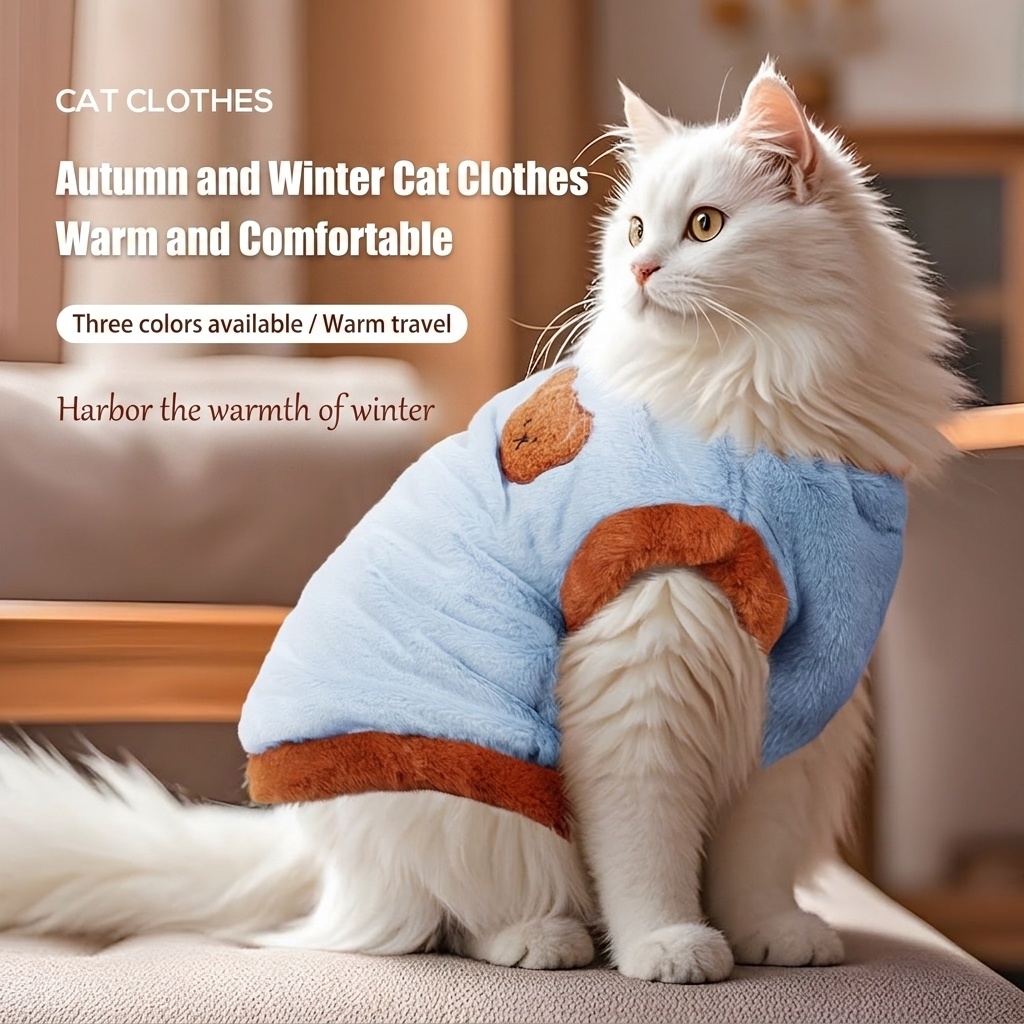 Cozy Pet Fleece Sweater with Bear Embroidery for Cats & Small Dogs