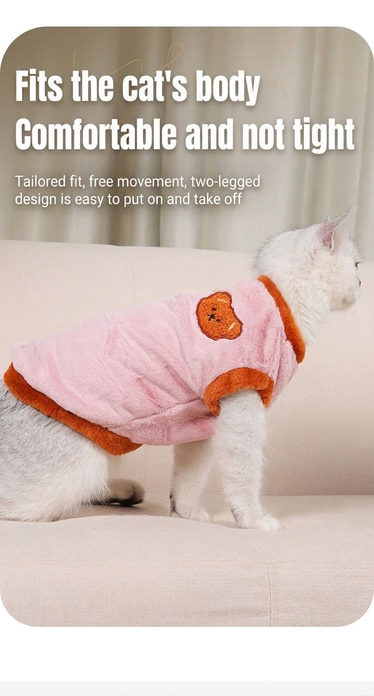 Cozy Pet Fleece Sweater with Bear Embroidery for Cats & Small Dogs