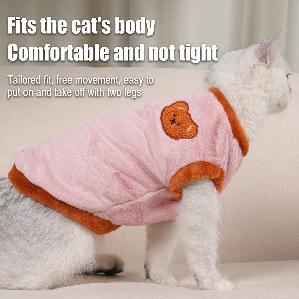 Cozy Pet Fleece Sweater with Bear Embroidery for Cats & Small Dogs