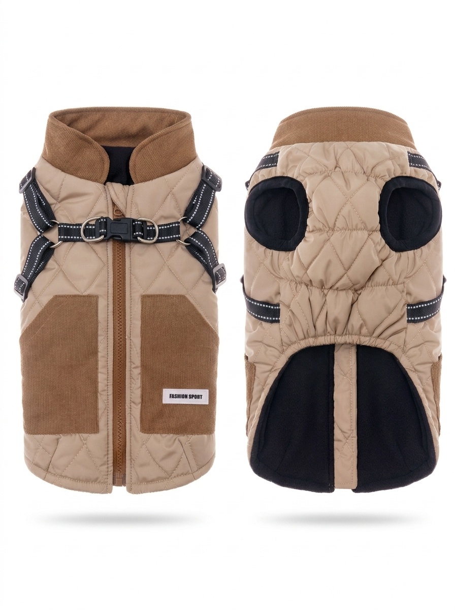 Warm Dog Vest Harness with Reflective Straps & Zipper