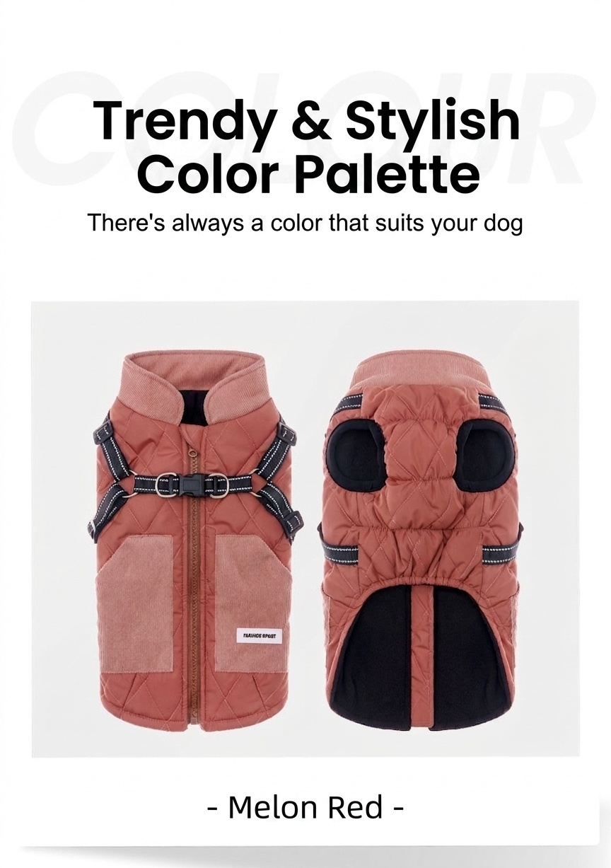 Warm Dog Vest Harness with Reflective Straps & Zipper
