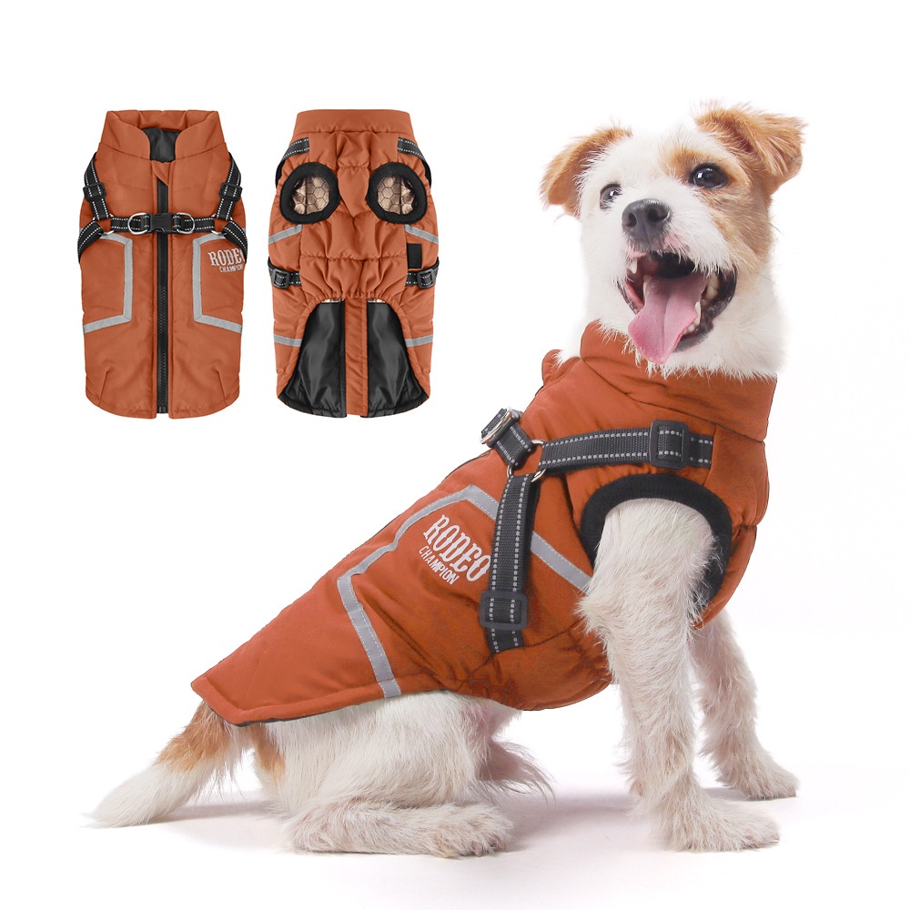 Warm Winter Dog Coat with Built-in Harness & Reflective Trim