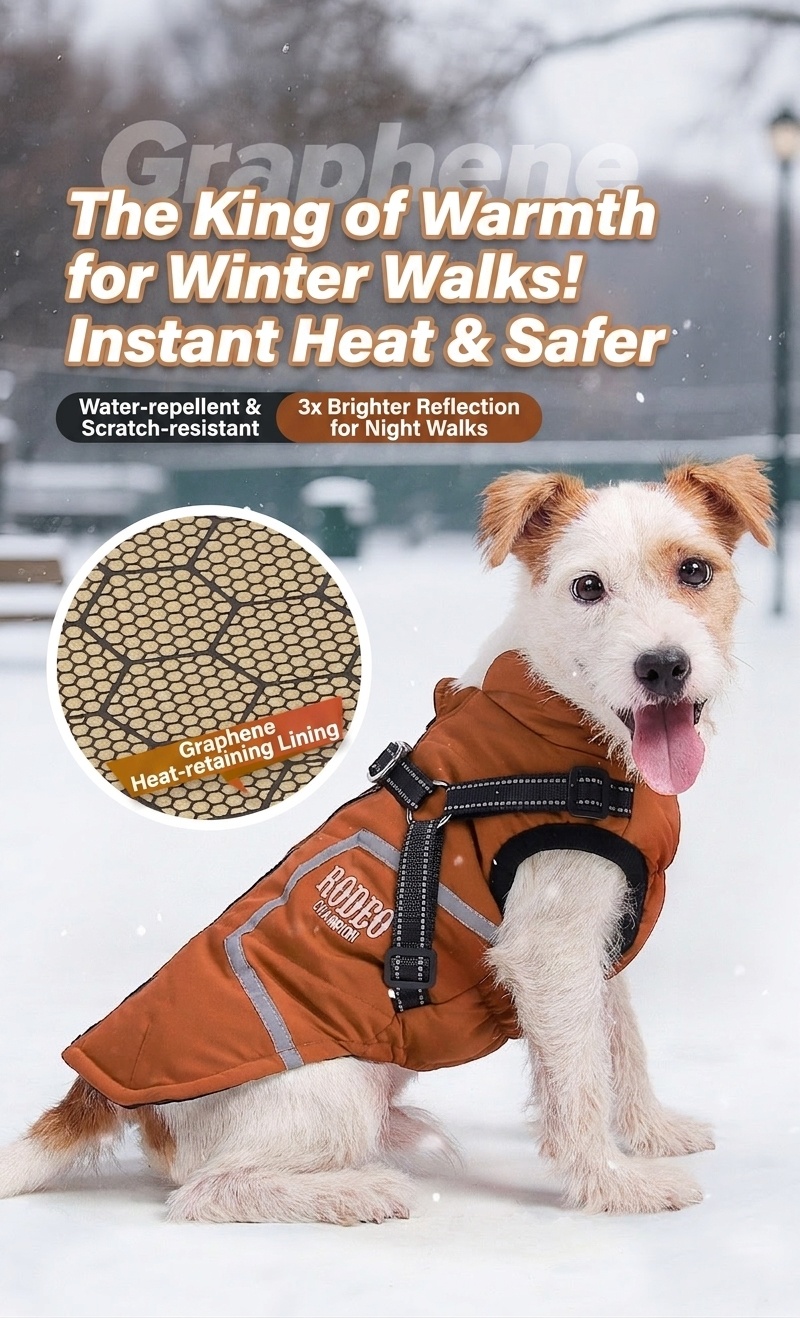 Warm Winter Dog Coat with Built-in Harness & Reflective Trim