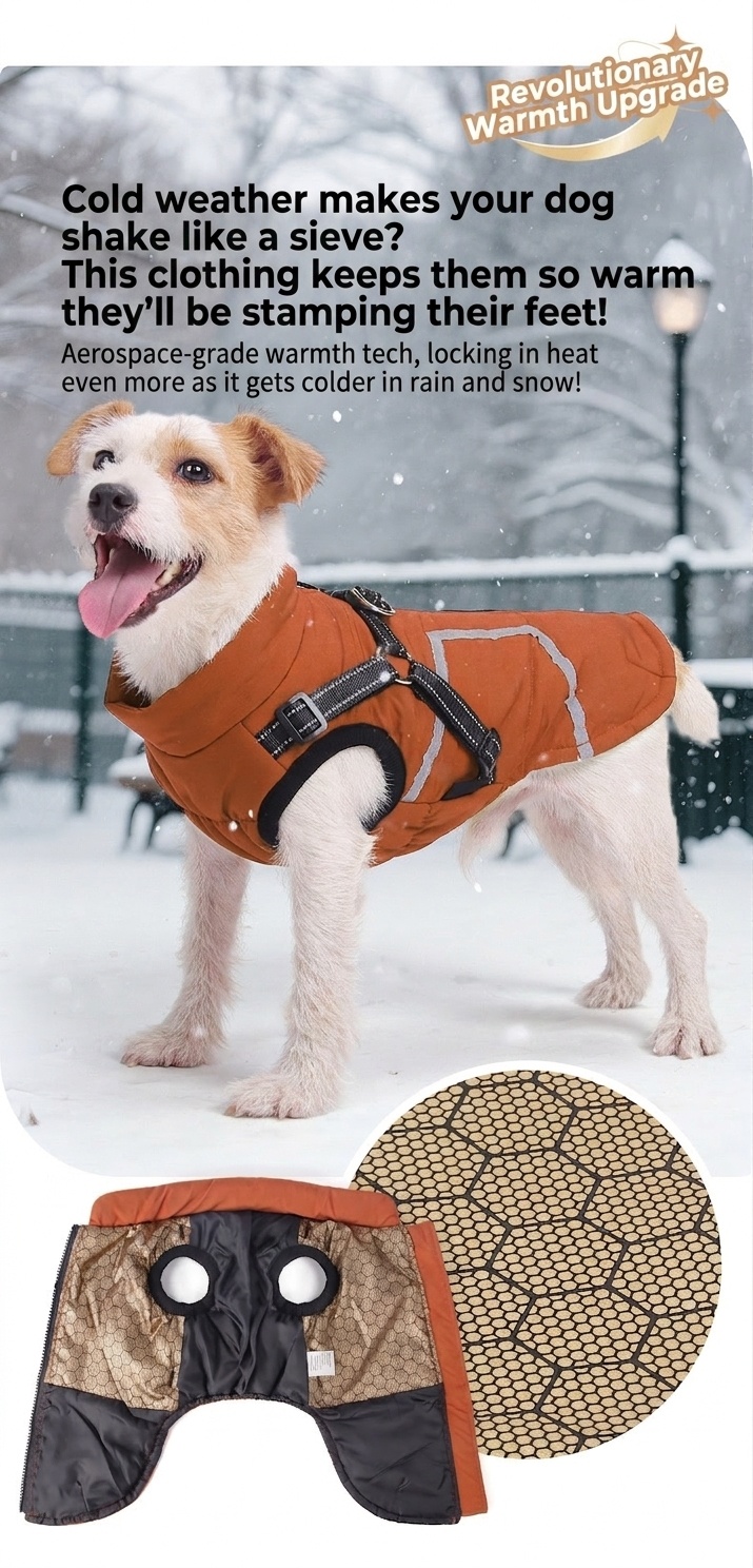 Warm Winter Dog Coat with Built-in Harness & Reflective Trim