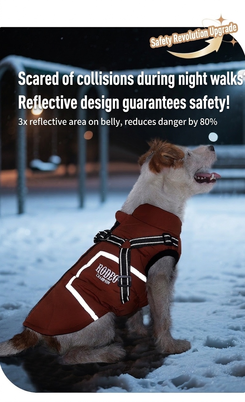Warm Winter Dog Coat with Built-in Harness & Reflective Trim