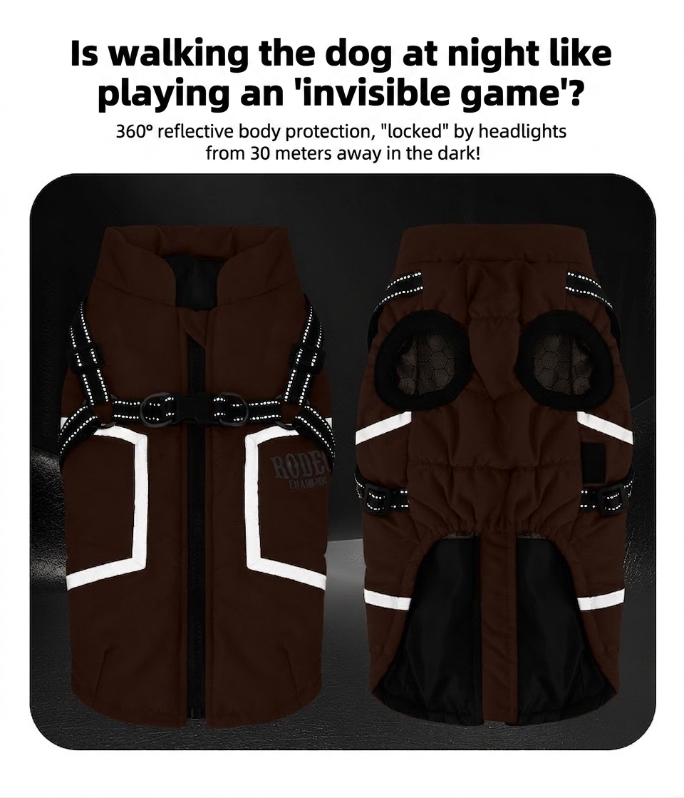Warm Winter Dog Coat with Built-in Harness & Reflective Trim
