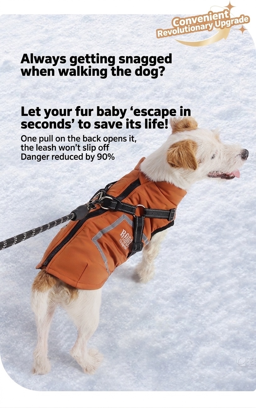 Warm Winter Dog Coat with Built-in Harness & Reflective Trim