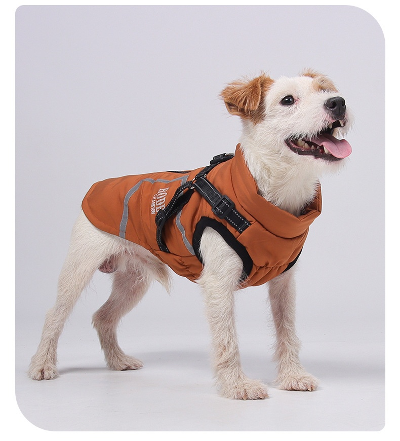 Warm Winter Dog Coat with Built-in Harness & Reflective Trim