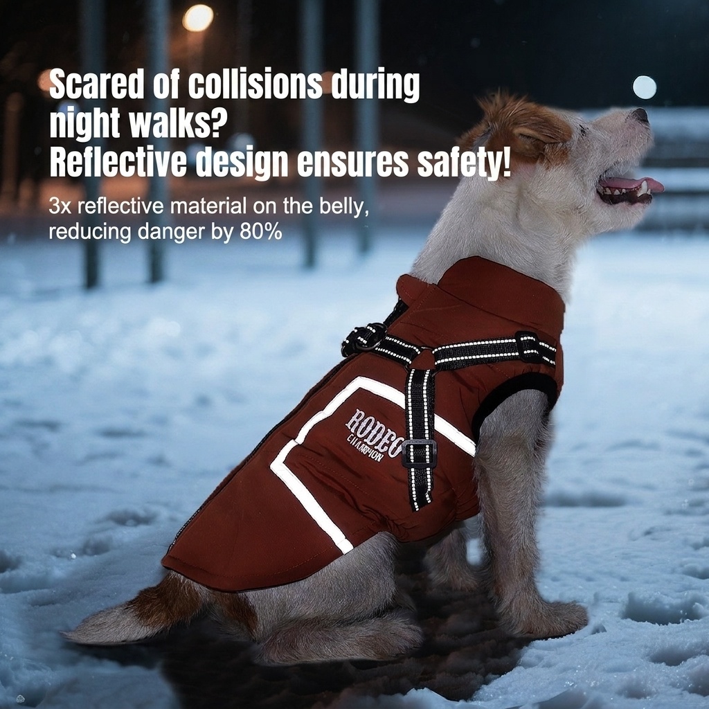 Warm Winter Dog Coat with Built-in Harness & Reflective Trim
