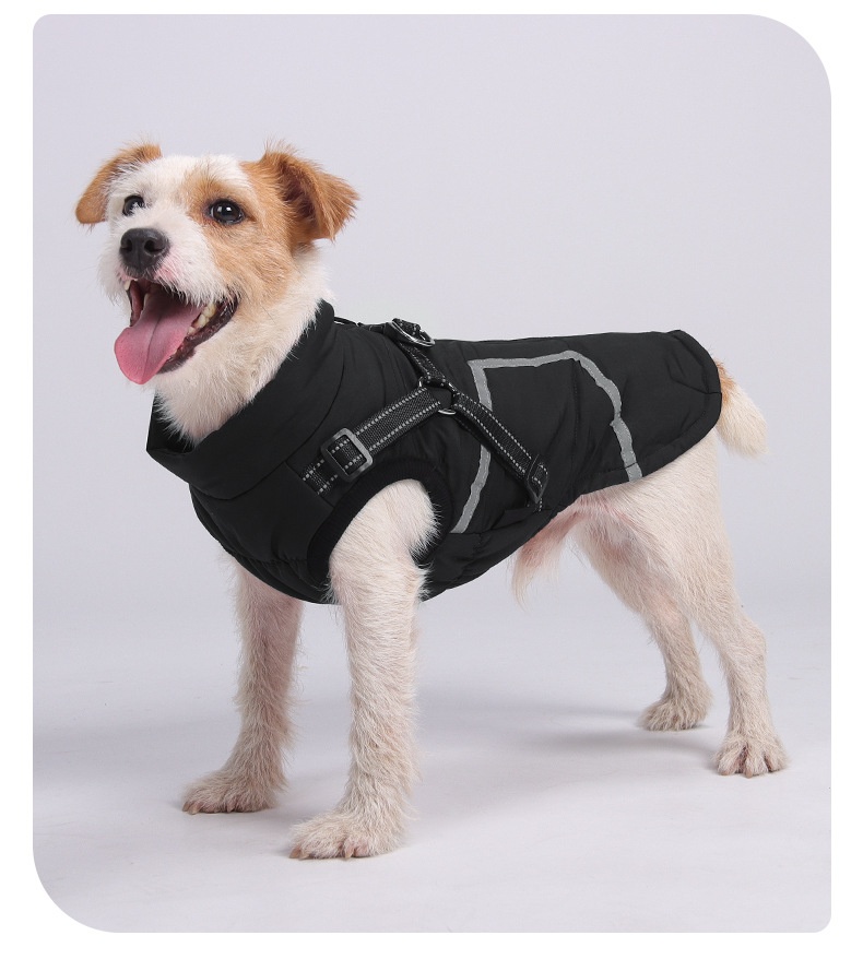 Warm Winter Dog Coat with Built-in Harness & Reflective Trim