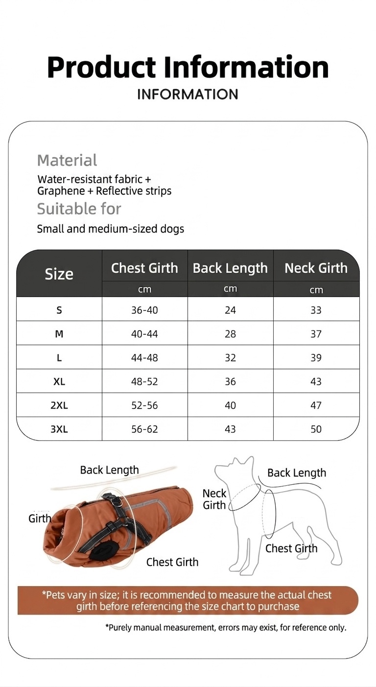 Warm Winter Dog Coat with Built-in Harness & Reflective Trim