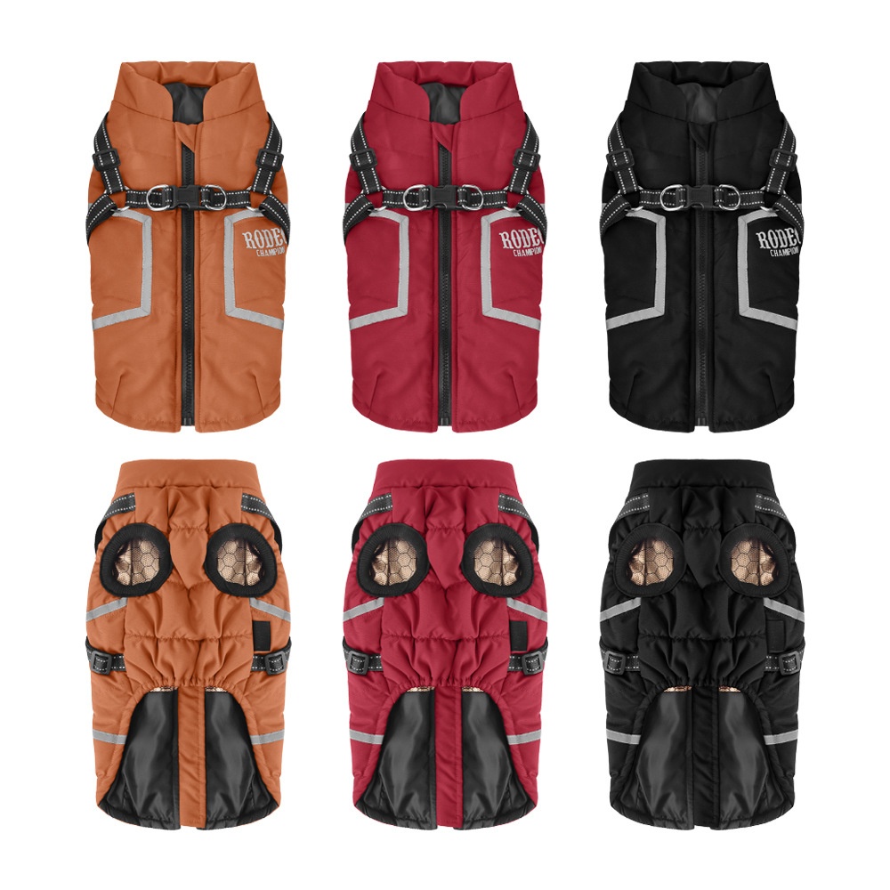 Warm Winter Dog Coat with Built-in Harness & Reflective Trim