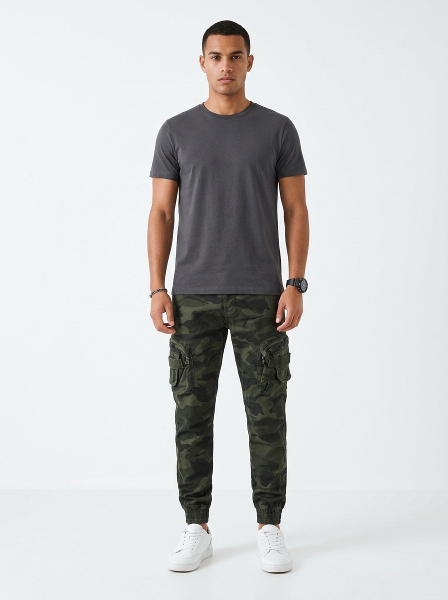 Tapered Camouflage Multi-Pocket Men's Cargo Pants for Casual Streetwear