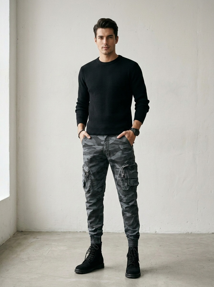 Tapered Camouflage Multi-Pocket Men's Cargo Pants for Casual Streetwear