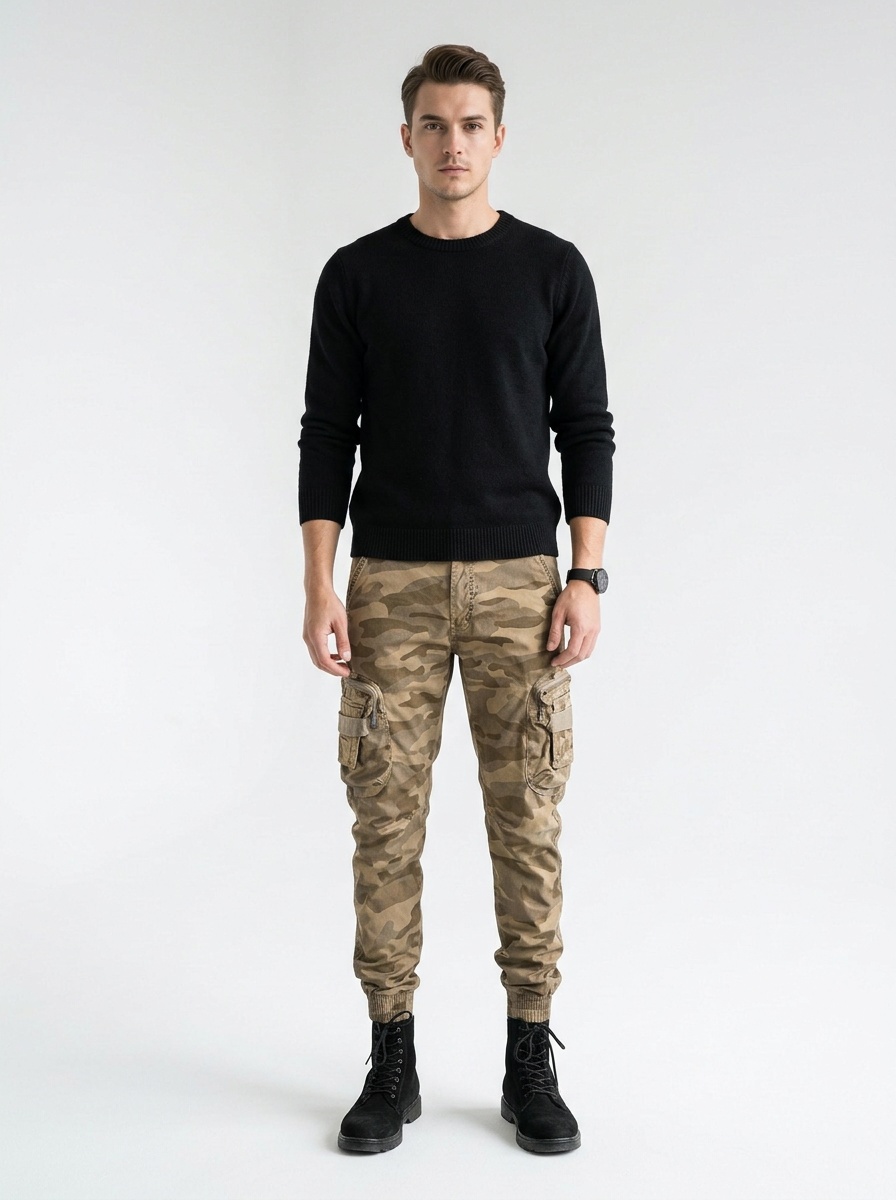 Tapered Camouflage Multi-Pocket Men's Cargo Pants for Casual Streetwear