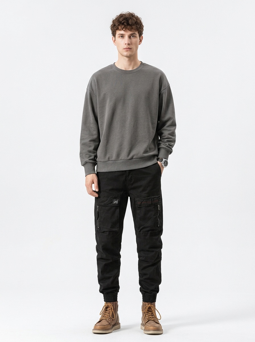 Vintage-Inspired Multi-Pocket Elastic Cuffed Men's Cargo Pants for Casual Sports Wear