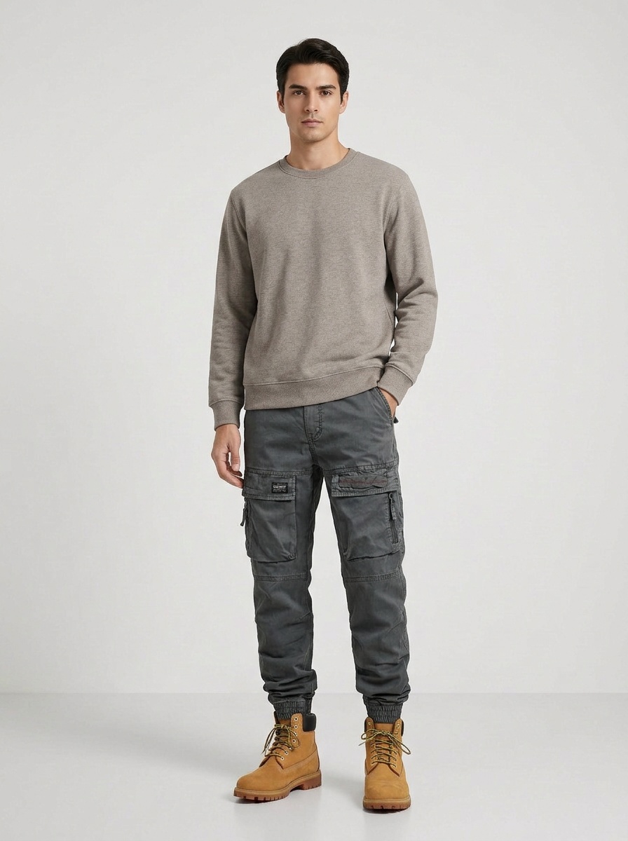 Vintage-Inspired Multi-Pocket Elastic Cuffed Men's Cargo Pants for Casual Sports Wear