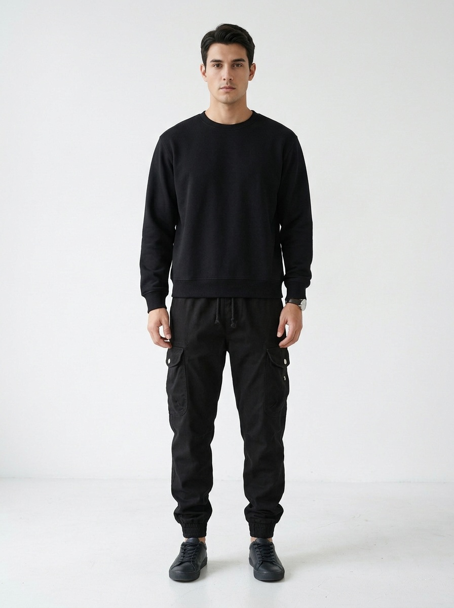 Relaxed Fit Stretch Cuffed Men's 3D Fitting Cargo Pants for Casual Outdoor Wear