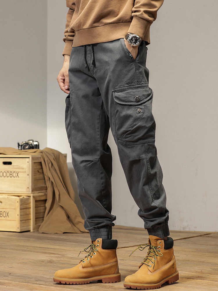 Relaxed Fit Stretch Cuffed Men's 3D Fitting Cargo Pants for Casual Outdoor Wear