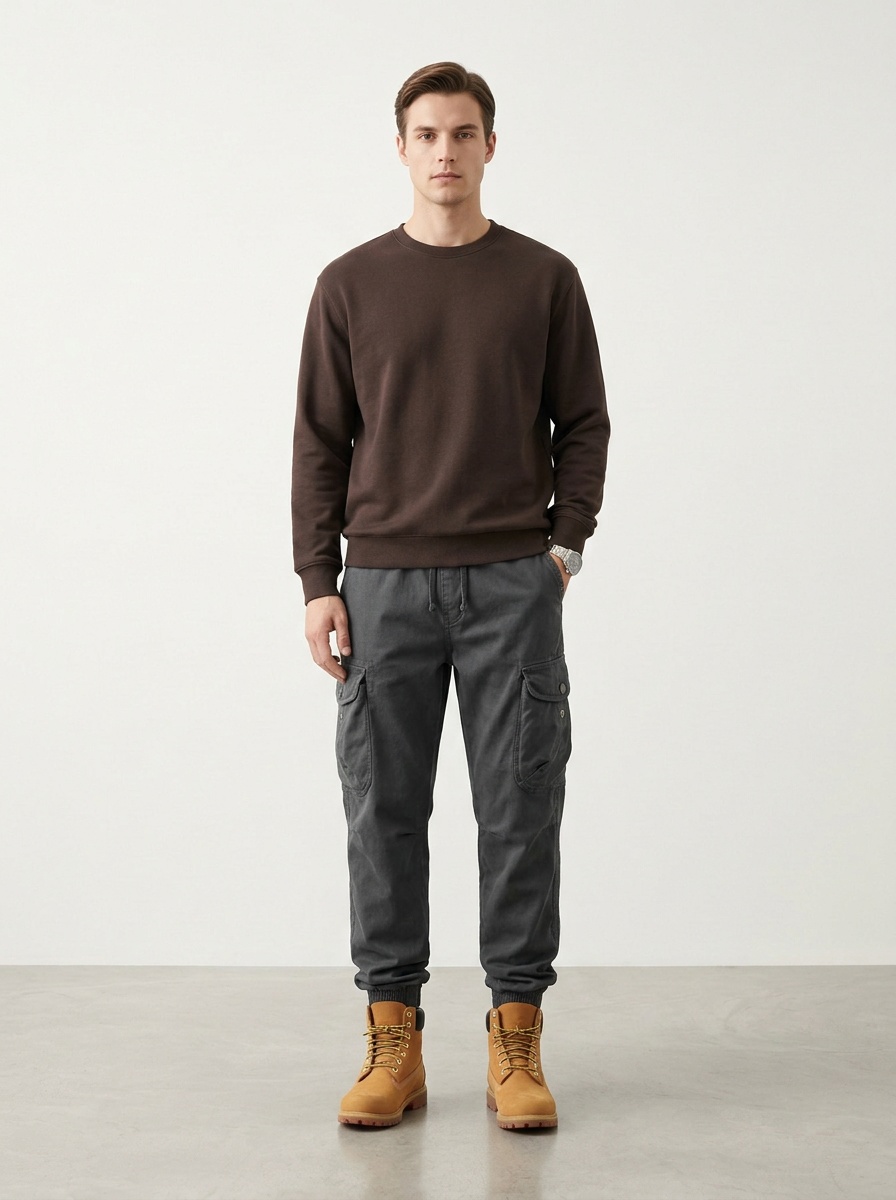 Relaxed Fit Stretch Cuffed Men's 3D Fitting Cargo Pants for Casual Outdoor Wear