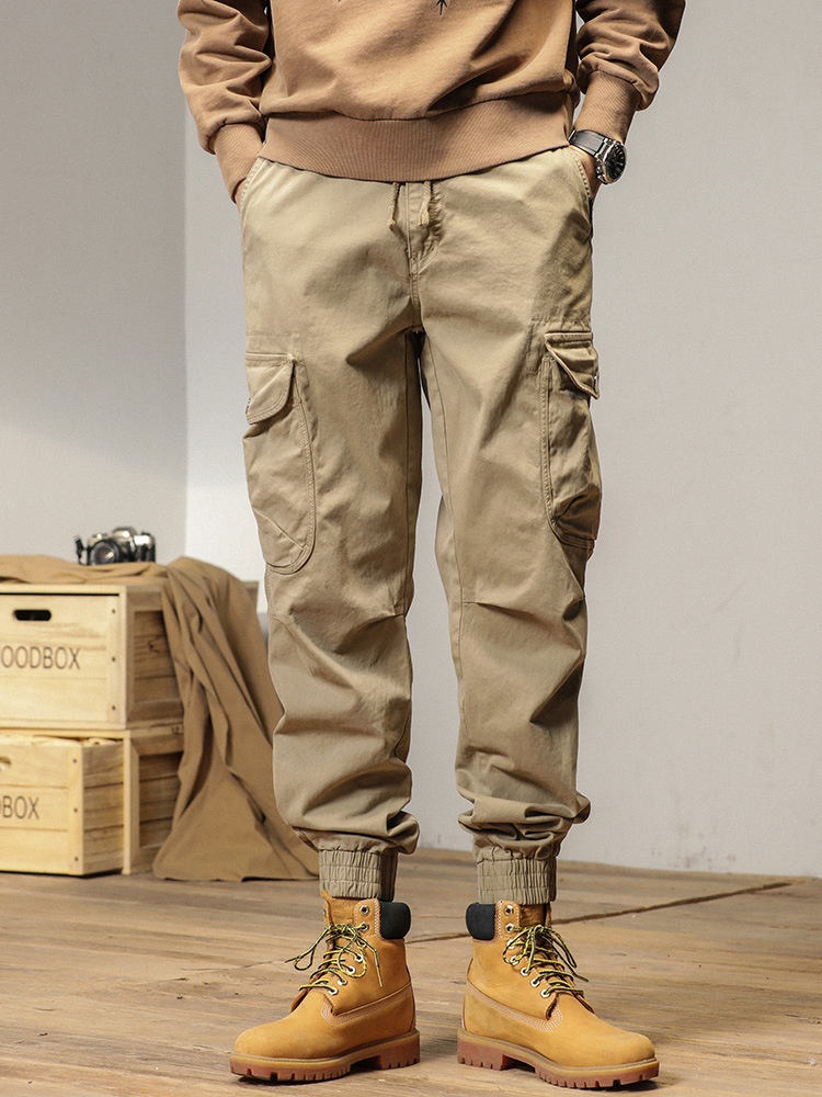 Relaxed Fit Stretch Cuffed Men's 3D Fitting Cargo Pants for Casual Outdoor Wear