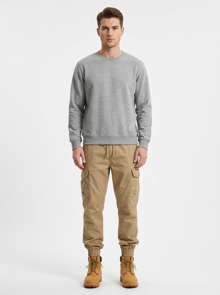 Relaxed Fit Stretch Cuffed Men's 3D Fitting Cargo Pants for Casual Outdoor Wear