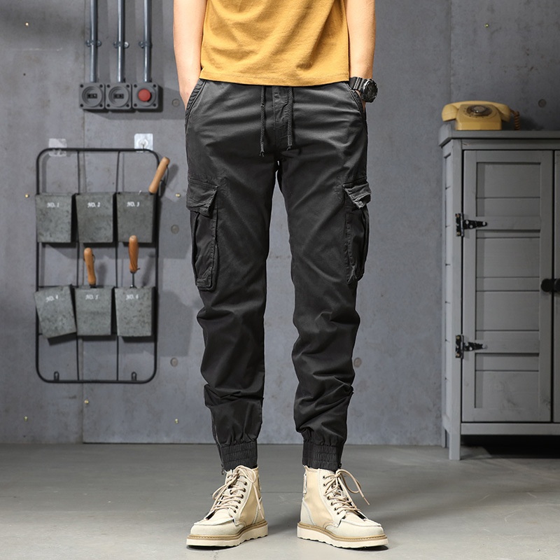 Stretch Fit Functional Retro Cuffed Men's Cargo Pants for Casual Outdoor Wear