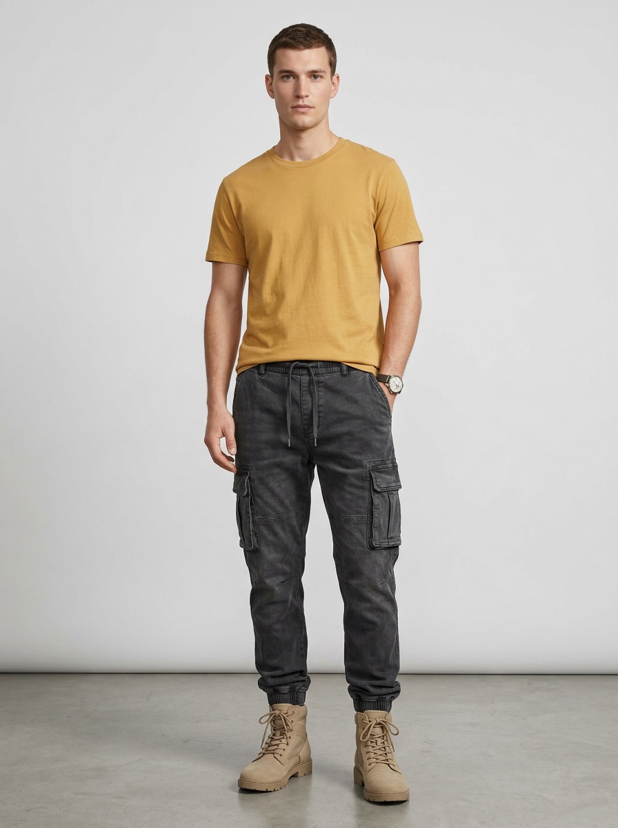 Stretch Fit Functional Retro Cuffed Men's Cargo Pants for Casual Outdoor Wear