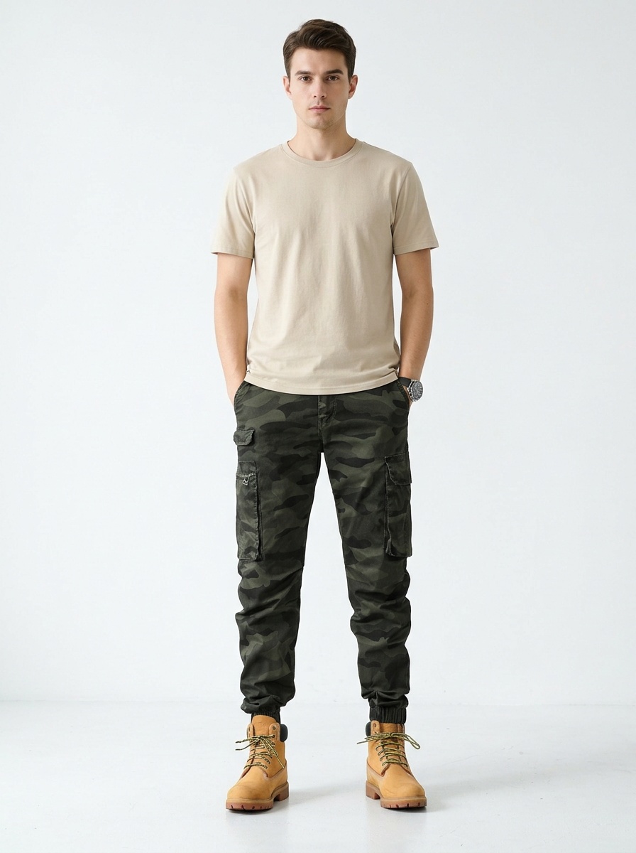 Stretch Fit Camouflage Men's Cargo Pants for Casual Outdoor Wear