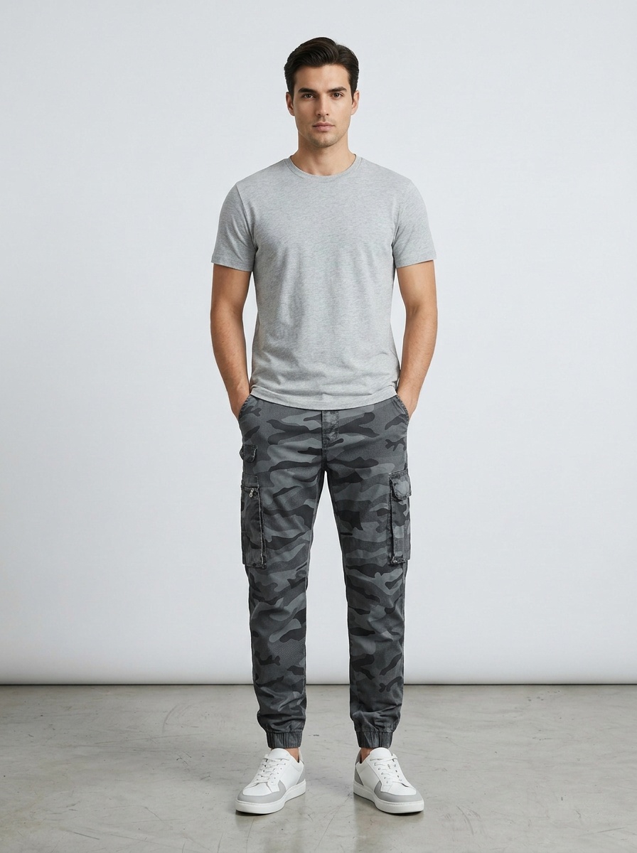Stretch Fit Camouflage Men's Cargo Pants for Casual Outdoor Wear