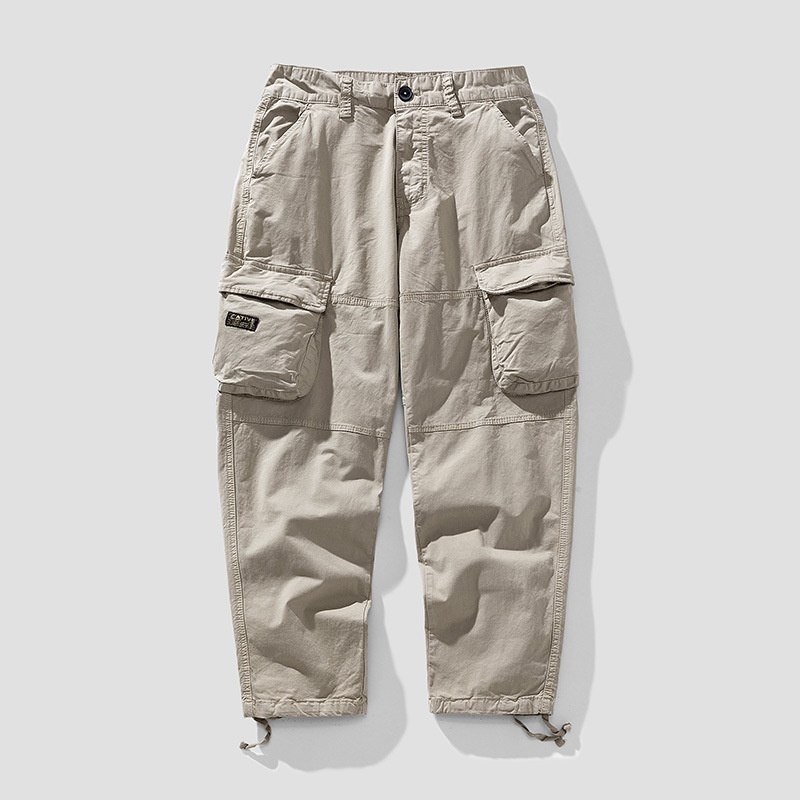 Loose Fit Vintage Drawstring Cuffed Men's Cargo Pants for Casual Wear