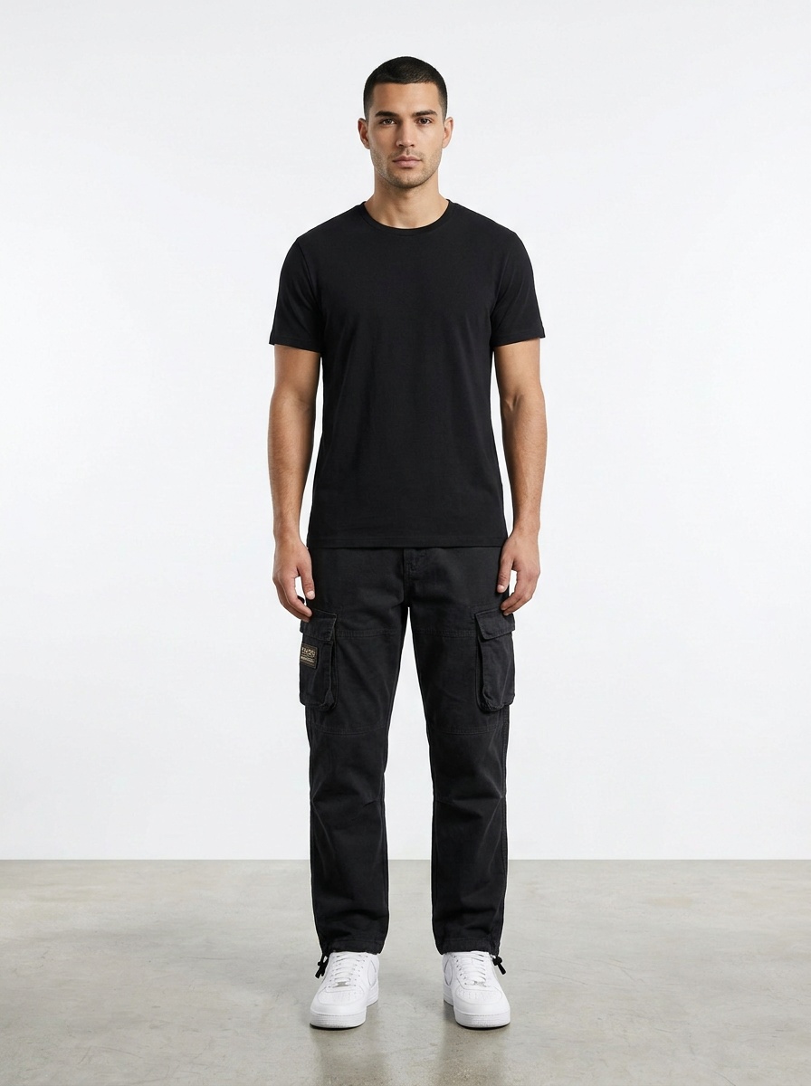 Loose Fit Vintage Drawstring Cuffed Men's Cargo Pants for Casual Wear