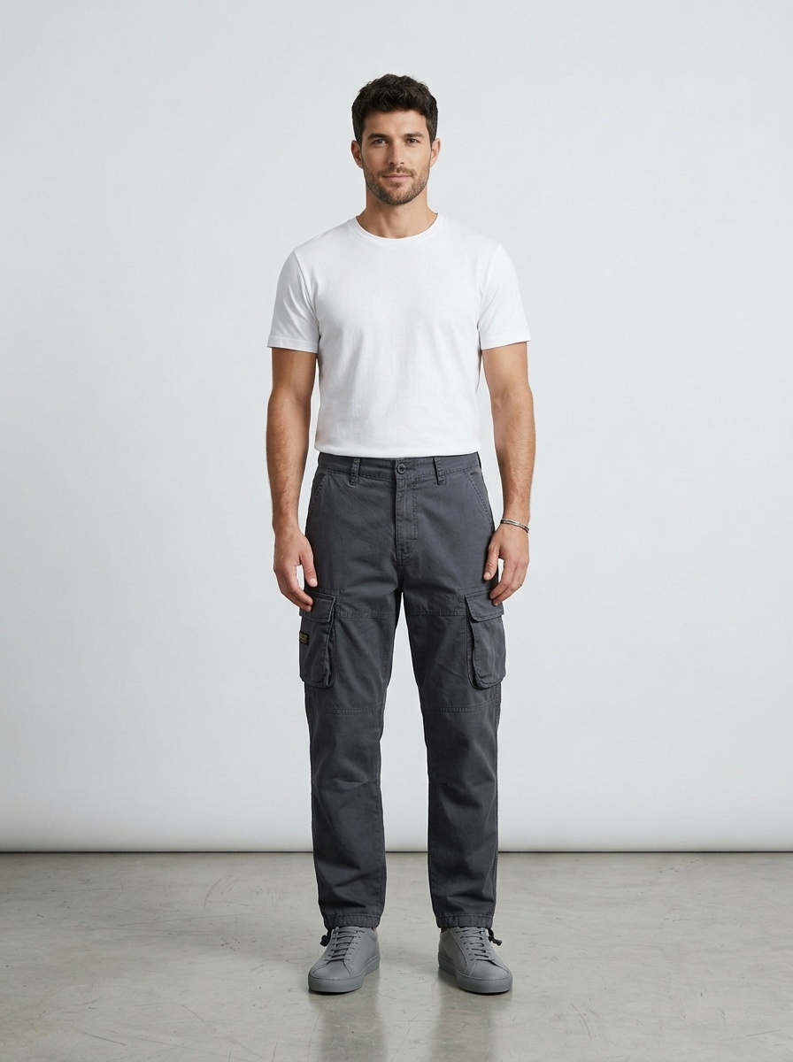 Loose Fit Vintage Drawstring Cuffed Men's Cargo Pants for Casual Wear