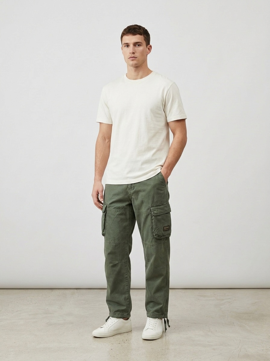 Loose Fit Vintage Drawstring Cuffed Men's Cargo Pants for Casual Wear