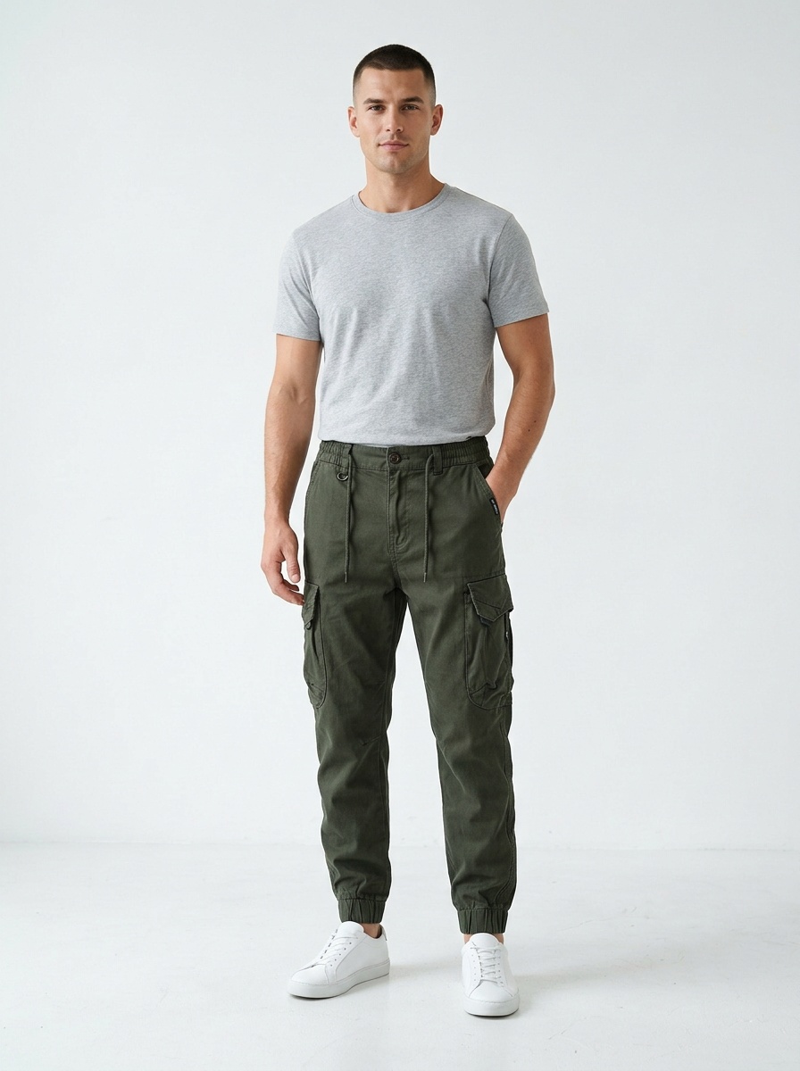 Vintage Multi-Pocket Cuffed Men's Cargo Pants for Outdoor Casual Wear