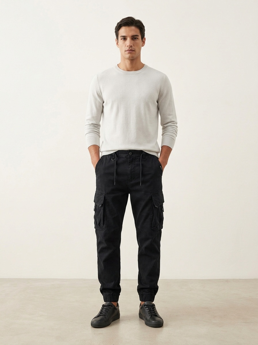 Vintage Multi-Pocket Cuffed Men's Cargo Pants for Outdoor Casual Wear