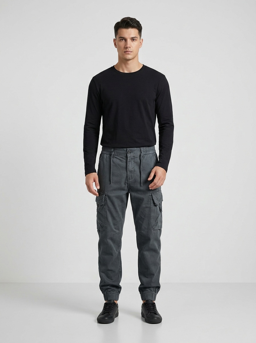 Vintage Multi-Pocket Cuffed Men's Cargo Pants for Outdoor Casual Wear