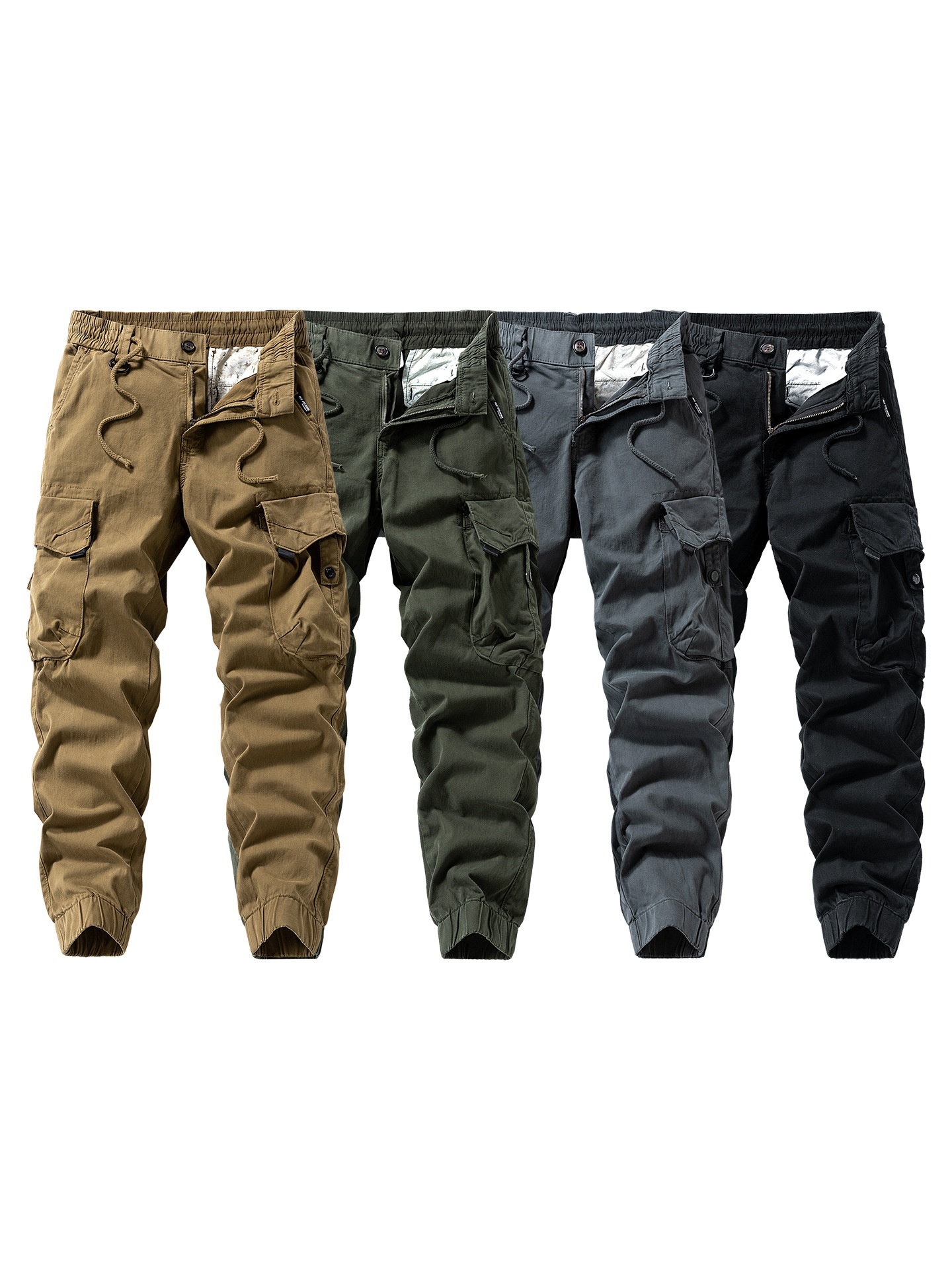 Vintage Multi-Pocket Cuffed Men's Cargo Pants for Outdoor Casual Wear