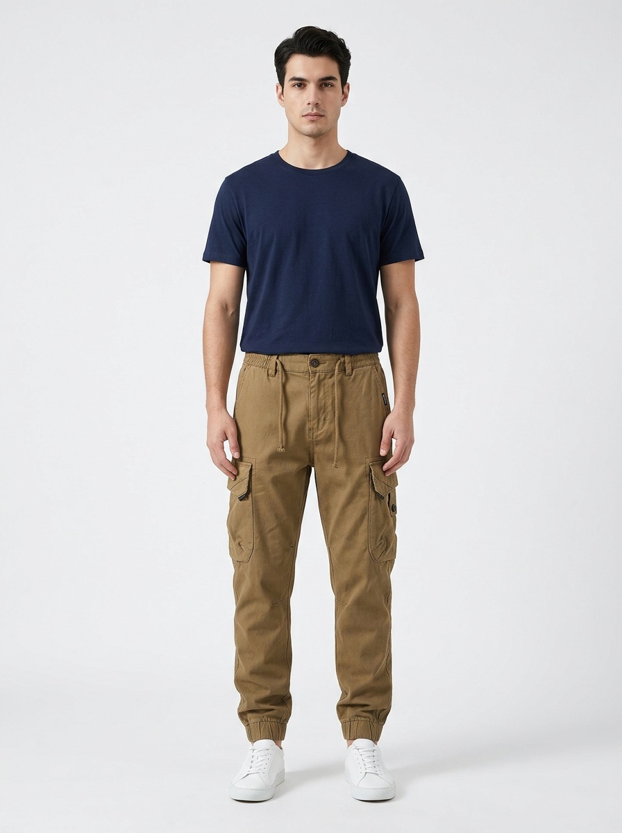 Vintage Multi-Pocket Cuffed Men's Cargo Pants for Outdoor Casual Wear