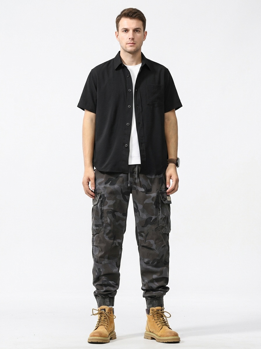 Tapered Camouflage Men's Cargo Pants for Spring Casual Outdoor Wear